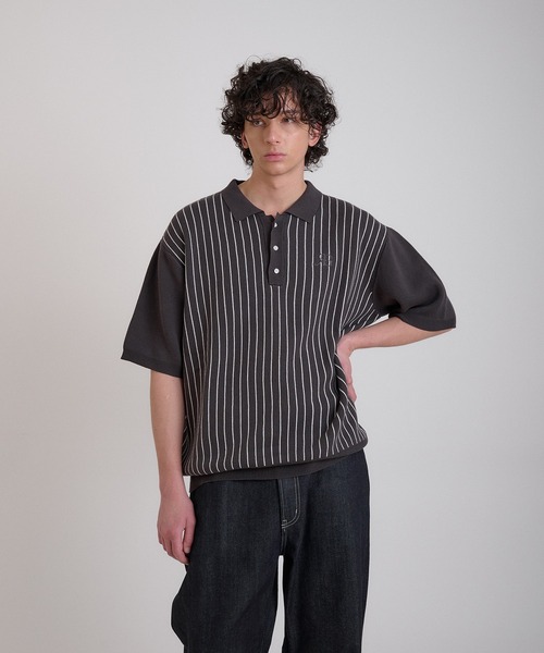 セール】striped polo knit/ストライプポロニット（ニット