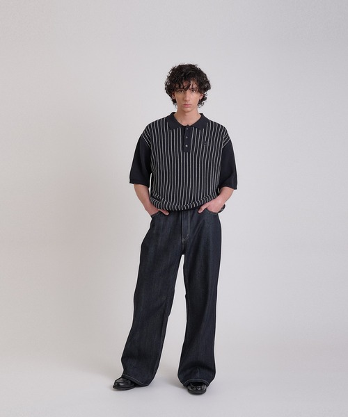 Regen Glanz(レーゲングランツ)の「striped polo knit/ストライプポロニット(ニット/セーター・メンズ・ネイビー/チャコールグレー・MEDIUM/LARGE)」の18枚目の写真