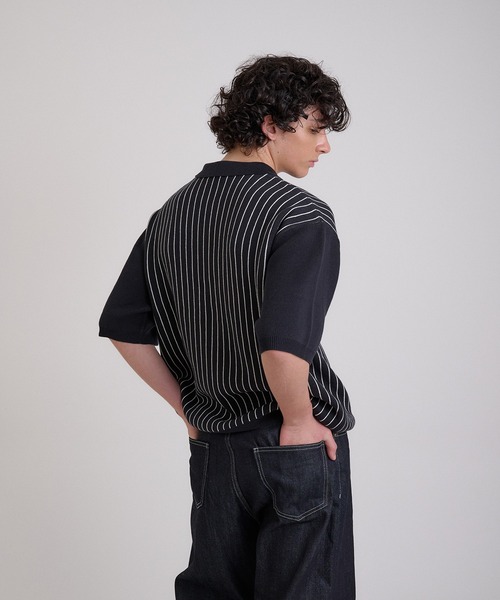 Regen Glanz(レーゲングランツ)の「striped polo knit/ストライプポロニット(ニット/セーター・メンズ・ネイビー/チャコールグレー・MEDIUM/LARGE)」の15枚目の写真