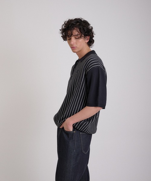 セール】striped polo knit/ストライプポロニット（ニット