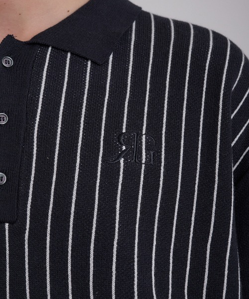Regen Glanz(レーゲングランツ)の「striped polo knit/ストライプポロニット(ニット/セーター・メンズ・ネイビー/チャコールグレー・MEDIUM/LARGE)」の21枚目の写真