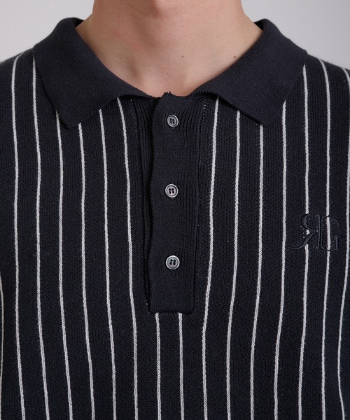 Regen Glanz(レーゲングランツ)の「striped polo knit/ストライプポロニット(ニット/セーター・メンズ・ネイビー/チャコールグレー・MEDIUM/LARGE)」の22枚目の写真