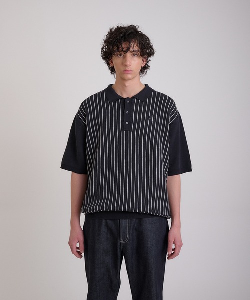 Regen Glanz(レーゲングランツ)の「striped polo knit/ストライプポロニット(ニット/セーター・メンズ・ネイビー/チャコールグレー・MEDIUM/LARGE)」の13枚目の写真