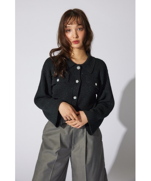 rienda（リエンダ）の「ビジューニットジャケット（テーラードジャケット・レディース・ブラック/イエロー/ホワイト・FREE）」の20枚目の写真