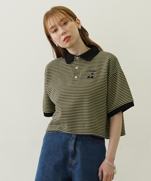 MILKFED.（ミルクフェド）の「STRIPED POLO SHIRT（ポロシャツ・レディース・チャコール/ネイビー/ホワイト・M/L）」の3枚目の写真