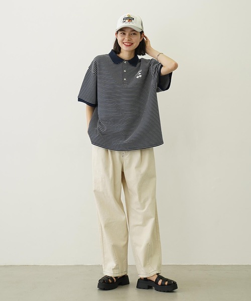 MILKFED.（ミルクフェド）の「STRIPED POLO SHIRT（ポロシャツ・レディース・チャコール/ネイビー/ホワイト・M/L）」の6枚目の写真