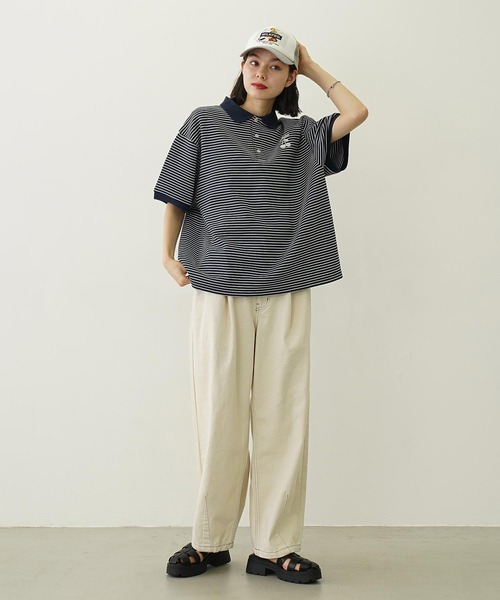 MILKFED.（ミルクフェド）の「STRIPED POLO SHIRT（ポロシャツ・レディース・チャコール/ネイビー/ホワイト・M/L）」の7枚目の写真