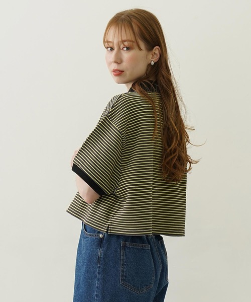 MILKFED.（ミルクフェド）の「STRIPED POLO SHIRT（ポロシャツ・レディース・チャコール/ネイビー/ホワイト・M/L）」の11枚目の写真