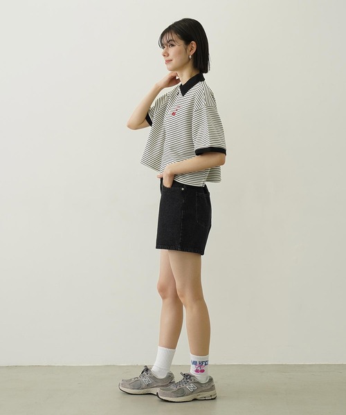 MILKFED.（ミルクフェド）の「STRIPED POLO SHIRT（ポロシャツ・レディース・チャコール/ネイビー/ホワイト・M/L）」の17枚目の写真