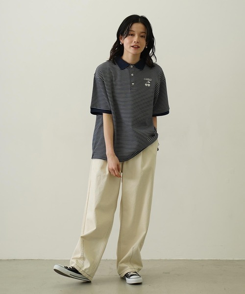 ポロシャツ ポロ STRIPED POLO SHIRT レディース X-girl（エックスガール）の「STRIPED S/S BABY POLO SHIRT