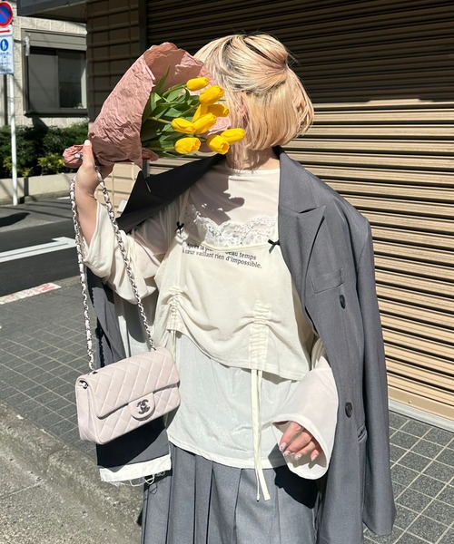 Alley Tokyo（アリートーキョー）の「ドロストレースキャミとBIGロンTの２枚セット（Tシャツ/カットソー・レディース・オフホワイト/ラベンダー・FREE）」の10枚目の写真