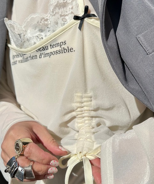 Alley Tokyo（アリートーキョー）の「ドロストレースキャミとBIGロンTの２枚セット（Tシャツ/カットソー・レディース・オフホワイト/ラベンダー・FREE）」の11枚目の写真