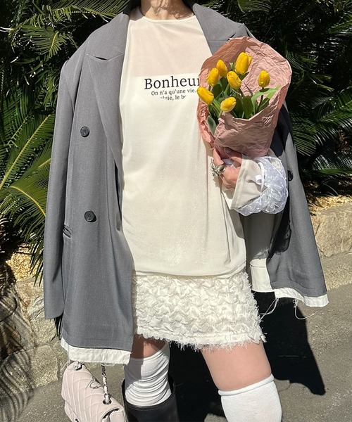 Alley Tokyo（アリートーキョー）の「ドロストレースキャミとBIGロンTの２枚セット（Tシャツ/カットソー・レディース・オフホワイト/ラベンダー・FREE）」の12枚目の写真