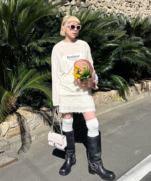 Alley Tokyo（アリートーキョー）の「ドロストレースキャミとBIGロンTの２枚セット（Tシャツ/カットソー・レディース・オフホワイト/ラベンダー・FREE）」の13枚目の写真