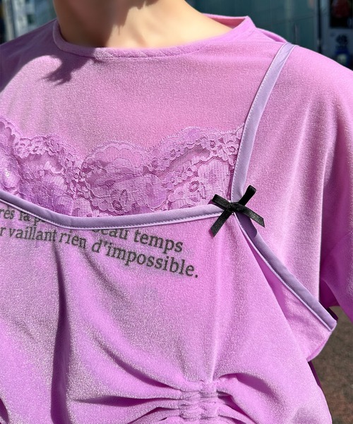 Alley Tokyo（アリートーキョー）の「ドロストレースキャミとBIGロンTの２枚セット（Tシャツ/カットソー・レディース・オフホワイト/ラベンダー・FREE）」の15枚目の写真