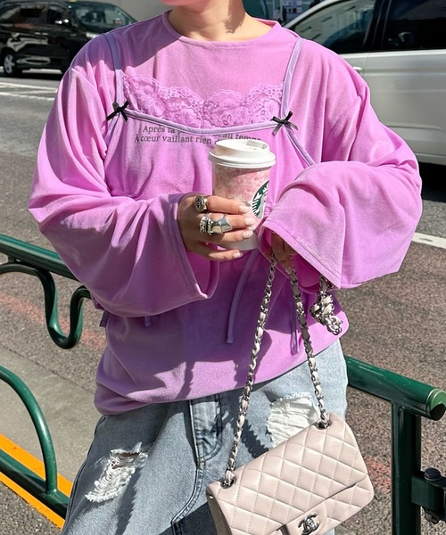 Alley Tokyo（アリートーキョー）の「ドロストレースキャミとBIGロンTの２枚セット（Tシャツ/カットソー・レディース・オフホワイト/ラベンダー・FREE）」の17枚目の写真