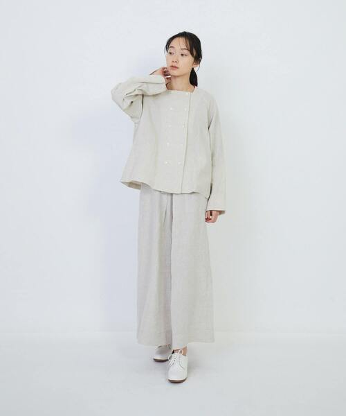 セール】リネンスクエアネックジャケット（ノーカラージャケット