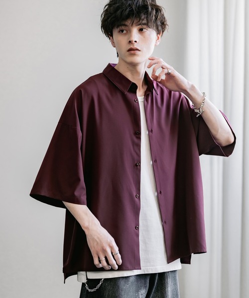 Rocky Monroe(ロッキーモンロー)の「接触冷感 オーバーサイズとろみビッグシルエットストレッチレギュラーカラー半袖シャツ(シャツ/ブラウス・メンズ・チャコールグレー/ホワイト/バーガンディー/ブルー/ブラック/ブルーグリーン/グレイッシュベージュ・XL/M/L)」の15枚目の写真