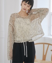 ANGIE | クロップド メッシュ シアートップス(Tシャツ/カットソー)