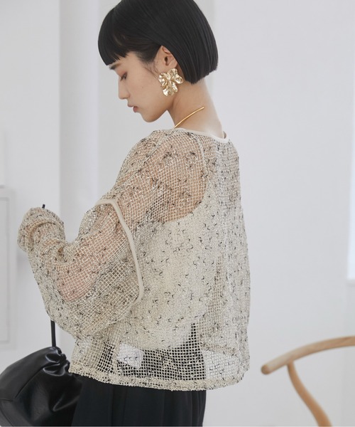 ANGIE（アンジー）の「クロップド メッシュ シアートップス（Tシャツ/カットソー・レディース・ブラック/アイボリー/ベージュ・FREE）」の19枚目の写真