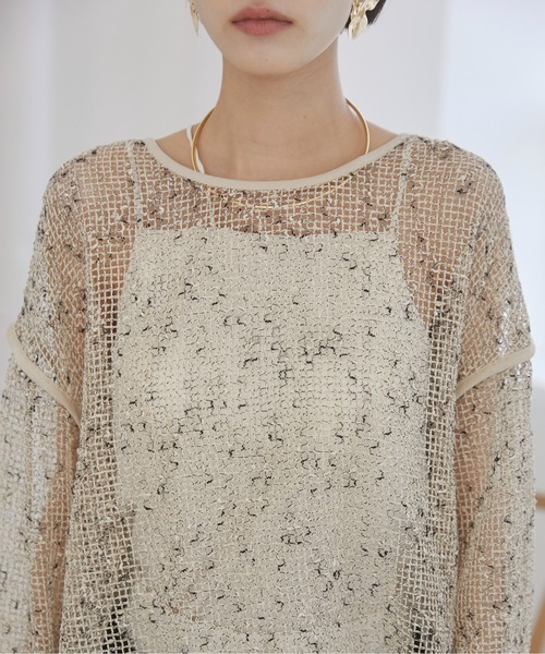 ANGIE（アンジー）の「クロップド メッシュ シアートップス（Tシャツ/カットソー・レディース・ブラック/アイボリー/ベージュ・FREE）」の10枚目の写真