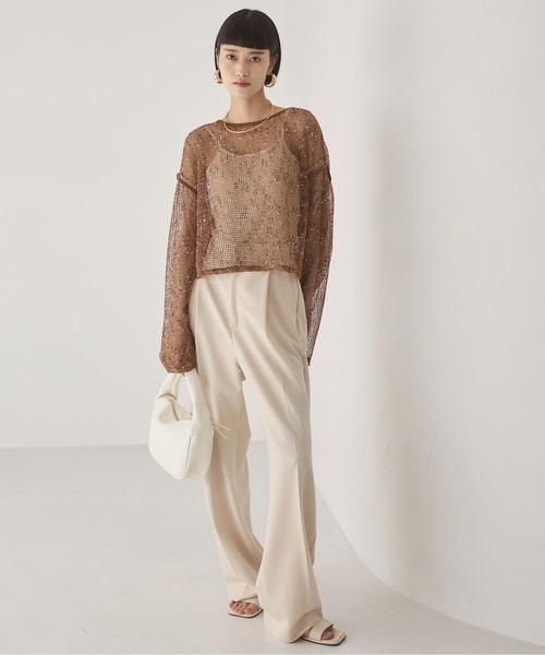 ANGIE（アンジー）の「クロップド メッシュ シアートップス（Tシャツ/カットソー・レディース・ブラック/アイボリー/ベージュ・FREE）」の8枚目の写真