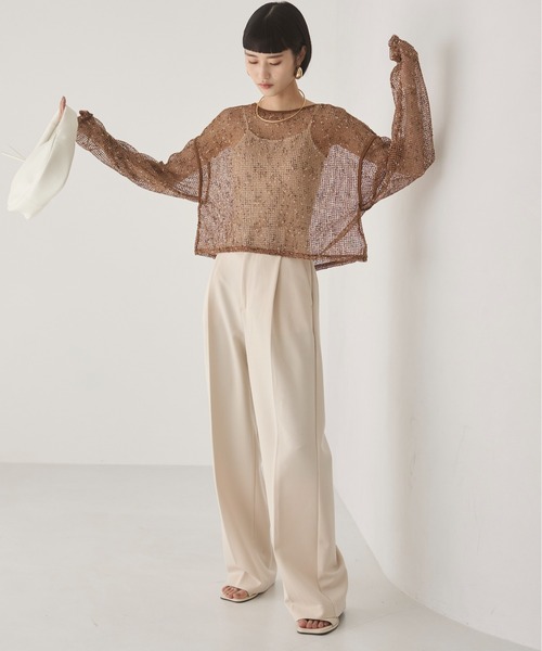 ANGIE（アンジー）の「クロップド メッシュ シアートップス（Tシャツ/カットソー・レディース・ブラック/アイボリー/ベージュ・FREE）」の9枚目の写真