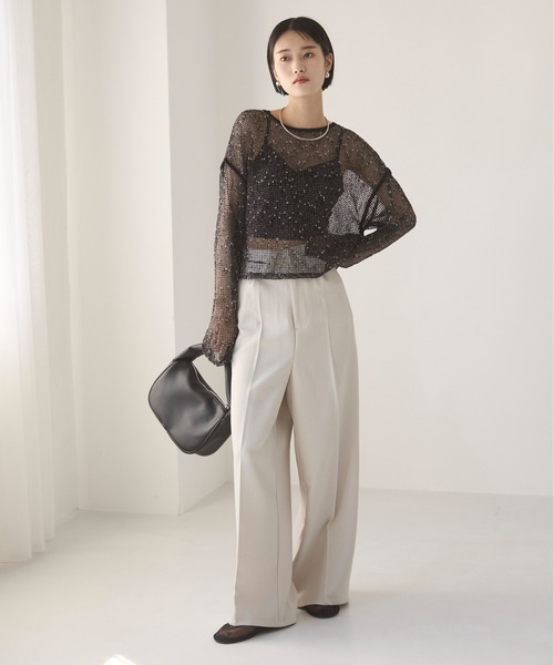 ANGIE（アンジー）の「クロップド メッシュ シアートップス（Tシャツ/カットソー・レディース・ブラック/アイボリー/ベージュ・FREE）」の7枚目の写真