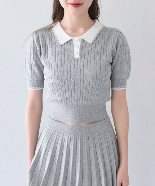 OLIVE des OLIVE(オリーブデオリーブ)の「春のケーブルポロニット(ニット/セーター・レディース・ネイビー/オフホワイト/イエロー/トップグレー・FREE)」の18枚目の写真