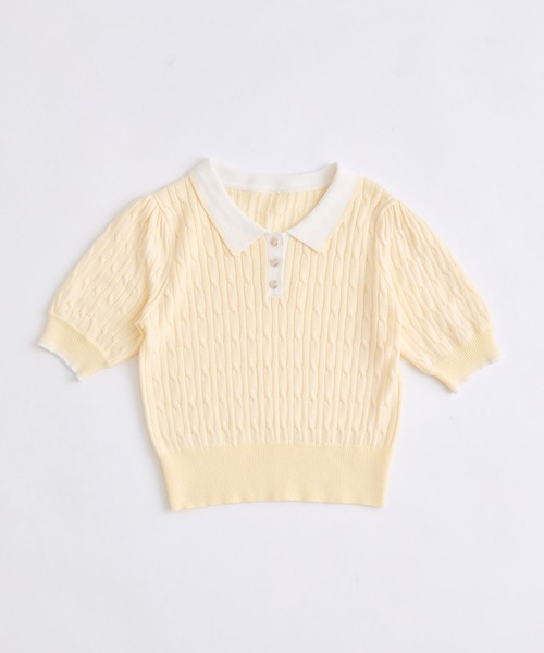 OLIVE des OLIVE(オリーブデオリーブ)の「春のケーブルポロニット(ニット/セーター・レディース・ネイビー/オフホワイト/イエロー/トップグレー・FREE)」の15枚目の写真