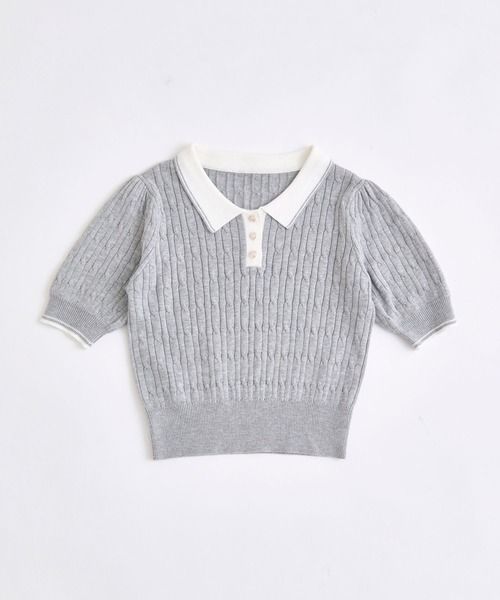 OLIVE des OLIVE(オリーブデオリーブ)の「春のケーブルポロニット(ニット/セーター・レディース・ネイビー/オフホワイト/イエロー/トップグレー・FREE)」の12枚目の写真