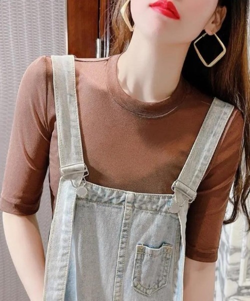 maison de LATIR(メゾンドラティール)の「シアー半袖コンパクトトップス 透け感が大人可愛い夏服 5分袖カットソー(Tシャツ/カットソー・レディース・ブラウン/ホワイト/ブラック/パープル・ONESIZE)」の8枚目の写真
