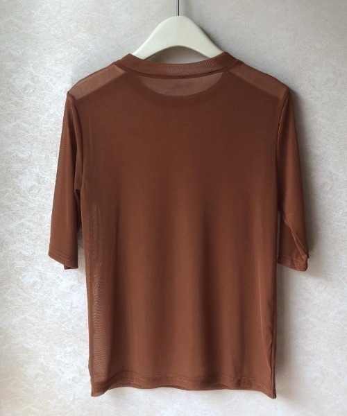 maison de LATIR(メゾンドラティール)の「シアー半袖コンパクトトップス 透け感が大人可愛い夏服 5分袖カットソー(Tシャツ/カットソー・レディース・ブラウン/ホワイト/ブラック/パープル・ONESIZE)」の12枚目の写真