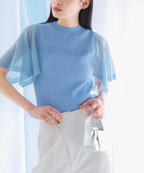 URBAN RESEARCH ROSSO WOMEN(アーバンリサーチ ロッソ)の「ハンカチスリーブリブニット(ニット/セーター・レディース・ブラック/オフホワイト/ブルー系その他・FREE)」の1枚目の写真