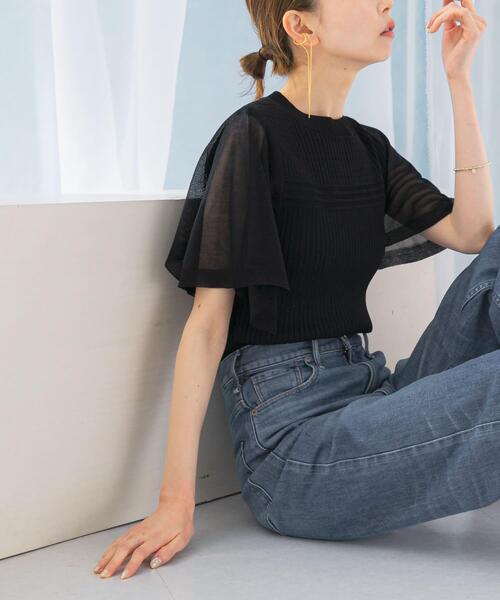 URBAN RESEARCH ROSSO WOMEN(アーバンリサーチ ロッソ)の「ハンカチスリーブリブニット(ニット/セーター・レディース・ブラック/オフホワイト/ブルー系その他・FREE)」の3枚目の写真
