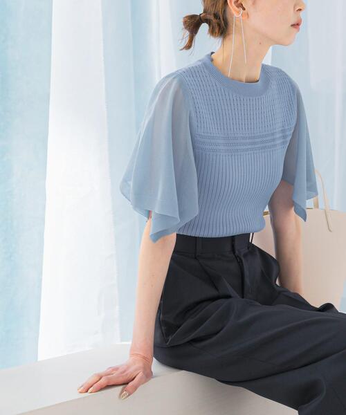 URBAN RESEARCH ROSSO WOMEN(アーバンリサーチ ロッソ)の「ハンカチスリーブリブニット(ニット/セーター・レディース・ブラック/オフホワイト/ブルー系その他・FREE)」の13枚目の写真