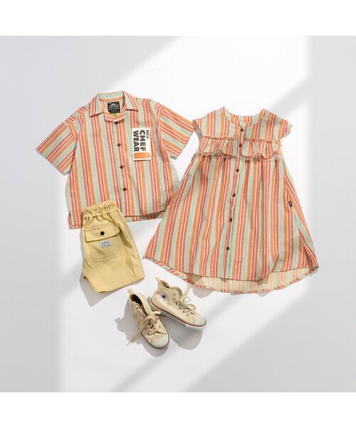 BREEZE（ブリーズ）の「【リンク/ジュニア対応】NEWシェフ半袖シャツ（シャツ/ブラウス・キッズ・オフホワイト/ブラウン/レインボー/ストライプ・80/90/100/110/120/130/140/150/160）」の13枚目の写真