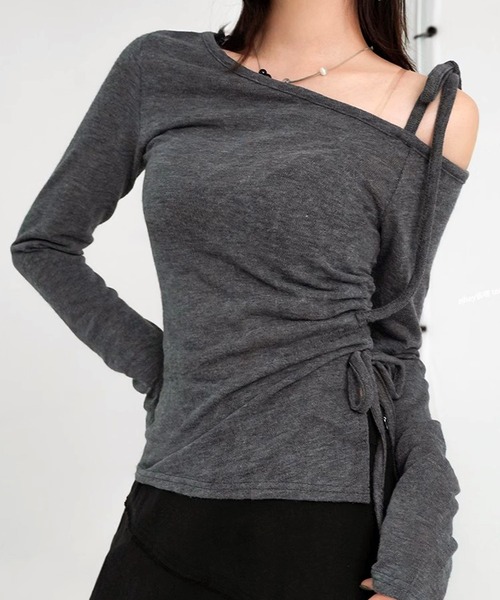 VIBGYOR（ヴィブジョー）の「【EIZZ/アイズ】サイド リボン ワンショルダー カットソー（Tシャツ/カットソー・レディース・ブラック/グレー・FREE）」の8枚目の写真