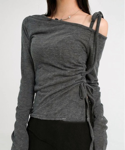 VIBGYOR（ヴィブジョー）の「【EIZZ/アイズ】サイド リボン ワンショルダー カットソー（Tシャツ/カットソー・レディース・ブラック/グレー・FREE）」の7枚目の写真