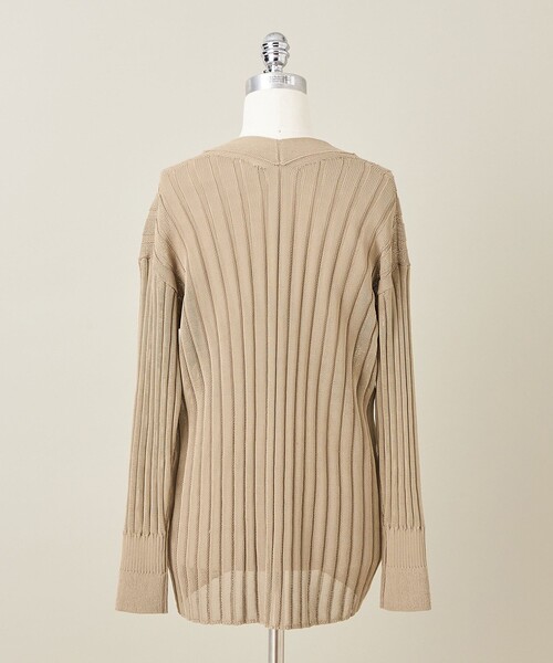 conte ワイドリブVネックカーディガンベージュ