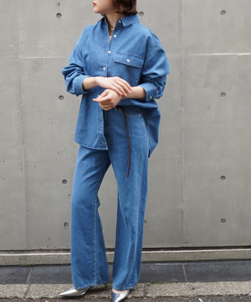 qualite scape(カリテ スケープ)の「ミドルオンスデニムシャツ/オフィスカジュアル/秋服(シャツ/ブラウス・レディース・ブルー/スミクロ・フリー)」の5枚目の写真
