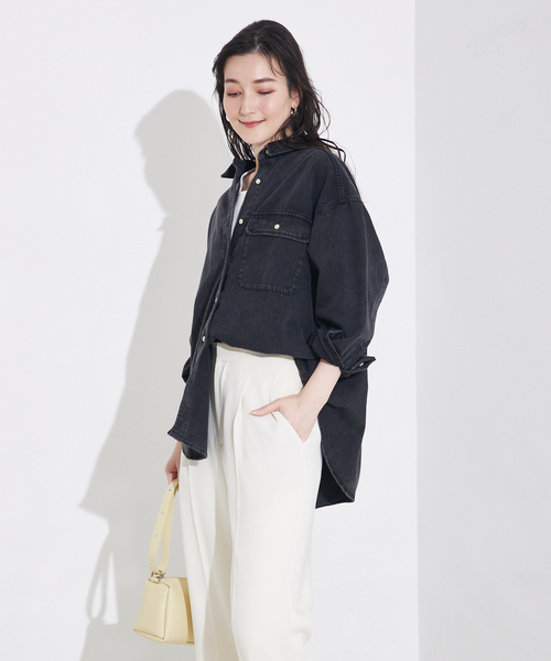 qualite scape(カリテ スケープ)の「ミドルオンスデニムシャツ/オフィスカジュアル/秋服(シャツ/ブラウス・レディース・ブルー/スミクロ・フリー)」の6枚目の写真