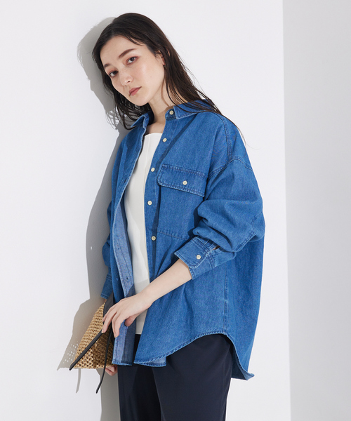 qualite scape(カリテ スケープ)の「ミドルオンスデニムシャツ/オフィスカジュアル/秋服(シャツ/ブラウス・レディース・ブルー/スミクロ・フリー)」の10枚目の写真