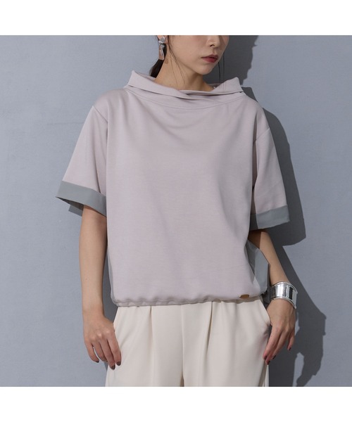 NICOLE white（ニコルホワイト）の「異素材半袖プルオーバー（Tシャツ/カットソー・レディース・オフホワイト/グレー/ブラック・FREE）」の2枚目の写真