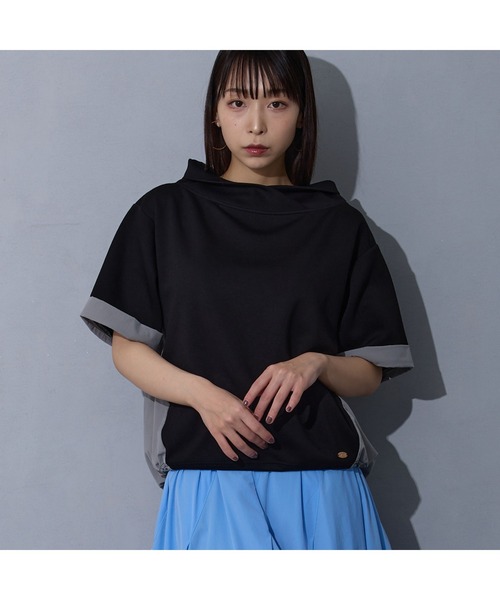 NICOLE white（ニコルホワイト）の「異素材半袖プルオーバー（Tシャツ/カットソー・レディース・オフホワイト/グレー/ブラック・FREE）」の3枚目の写真
