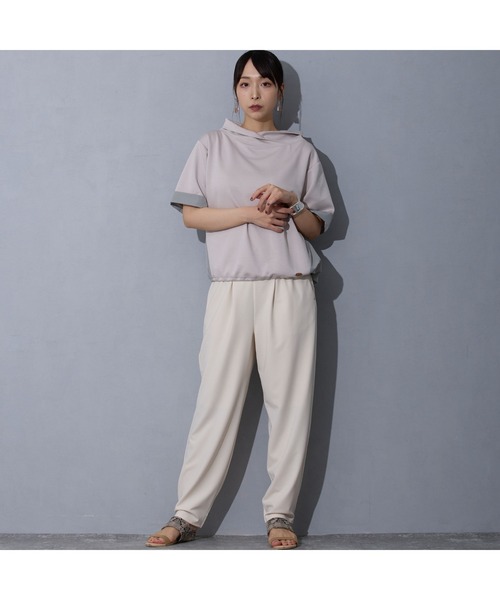 NICOLE white（ニコルホワイト）の「異素材半袖プルオーバー（Tシャツ/カットソー・レディース・オフホワイト/グレー/ブラック・FREE）」の9枚目の写真
