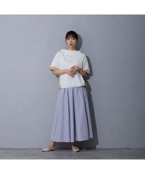 NICOLE white（ニコルホワイト）の「異素材半袖プルオーバー（Tシャツ/カットソー・レディース・オフホワイト/グレー/ブラック・FREE）」の7枚目の写真