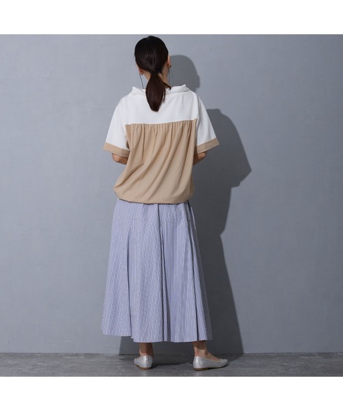 NICOLE white（ニコルホワイト）の「異素材半袖プルオーバー（Tシャツ/カットソー・レディース・オフホワイト/グレー/ブラック・FREE）」の6枚目の写真