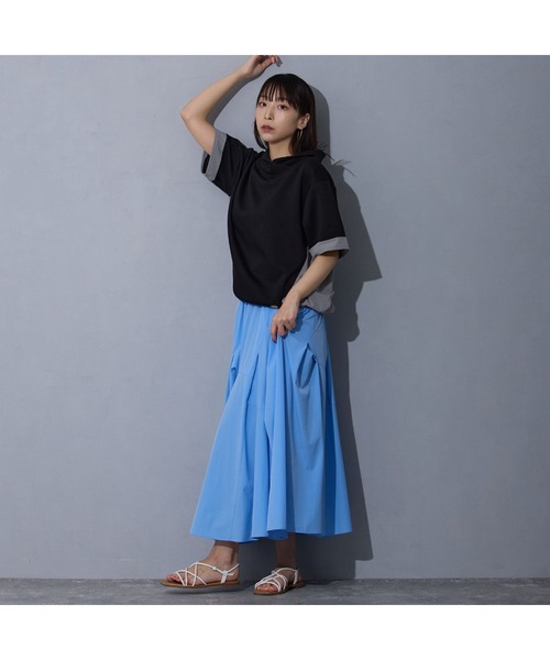 NICOLE white（ニコルホワイト）の「異素材半袖プルオーバー（Tシャツ/カットソー・レディース・オフホワイト/グレー/ブラック・FREE）」の4枚目の写真