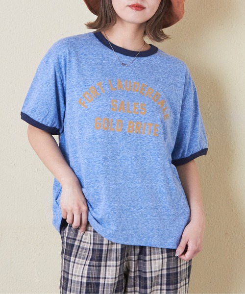 CUBE SUGAR(キューブシュガー)の「30/-天竺片染リンガーTシャツ(Tシャツ/カットソー・レディース・グリーン/ネイビー/ホワイト/チャコールグレー/レッド/マルチ・M)」の4枚目の写真
